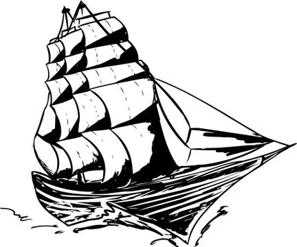 Outlined Clipper Ship Stock Illustration