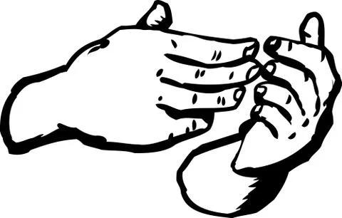 Outlined close up on hands holding nothing Stock Illustration