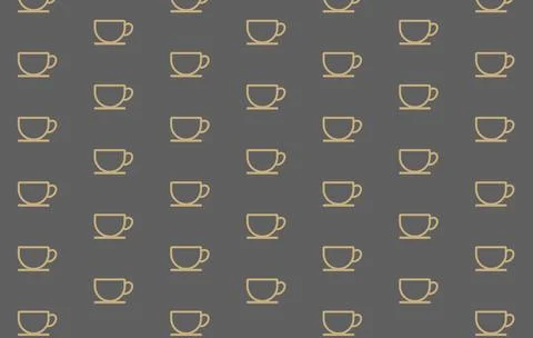 Outlined coffee cups seamless vector pattern on grey background Stock Illustration