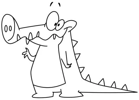 Outlined crocodile waving Stock Illustration