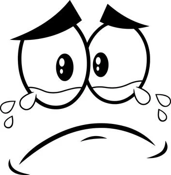 Outlined Crying Cartoon Funny Face With Tears And  Expression Stock Illustration
