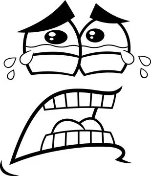 Outlined Crying Cartoon Funny Face With Tears And Expression Illustrazione stock
