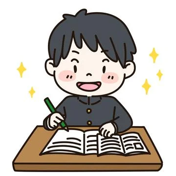 Outlined cute and simple illustration of a student enjoying studying Stock Illustration