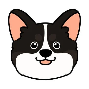 Outlined cute black colored Corgi front face Stock Illustration