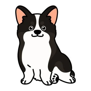 Outlined cute black colored Corgi sitting in front view Stock Illustration