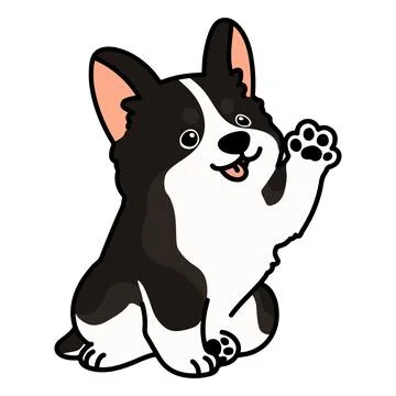 Outlined cute black colored Corgi sitting and waving hand Stock Illustration