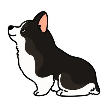 Outlined cute black colored Corgi sitting in side view Stock Illustration