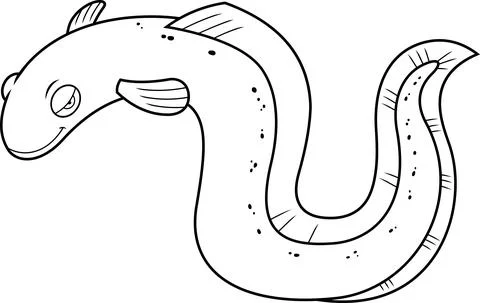 Outlined Cute Electric Eel Fish Cartoon Character Is Swimming Stock Illustration