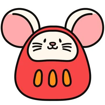 Outlined cute mouse themed daruma doll Stock Illustration