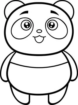 Outlined Cute Panda Bear Cartoon Character Stock Illustration