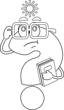 Outlined Cute Question Mark Cartoon Character Holding A NoteBooks And Thinks Stock Illustration