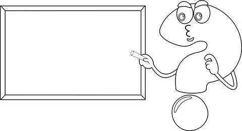 Outlined Cute Question Mark Cartoon Character Writing On School Chalk Board Stock-Illustration