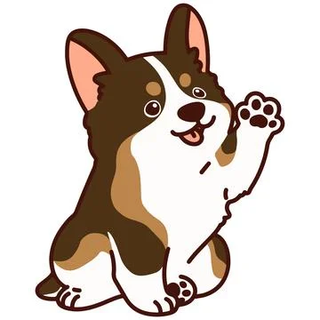 Outlined cute sable colored Corgi sitting and waving hand Stock Illustration