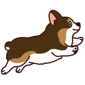Outlined cute sable colored Corgi jumping in side view Stock Illustration