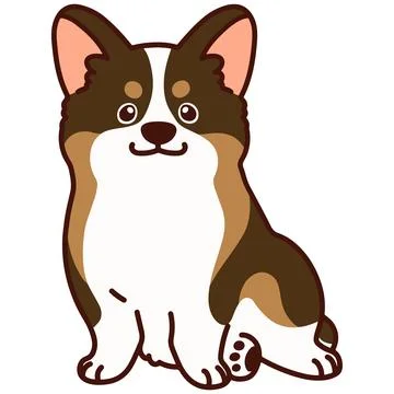 Outlined cute sable colored Corgi sitting in front view Stock Illustration