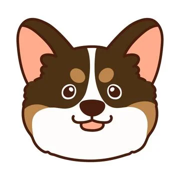 Outlined cute sable colored Corgi front face Stock Illustration