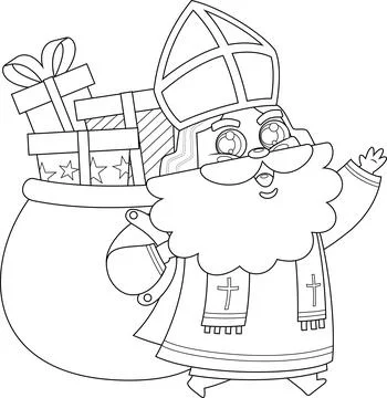 Outlined Cute Saint Nicholas or Sinterklaas Cartoon Character Stock Illustration