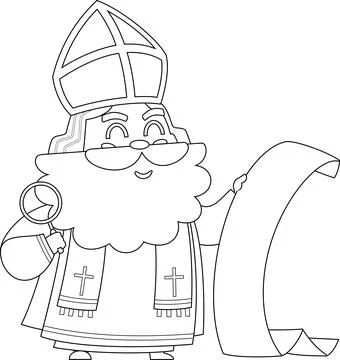 Outlined Cute Saint Nicholas or Sinterklaas Cartoon Character Illustrazione stock