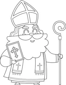 Outlined Cute Saint Nicholas or Sinterklaas Cartoon Character 스톡 일러스트
