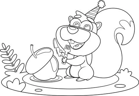 Outlined Cute Squirrel Cartoon Character Illustrazione stock