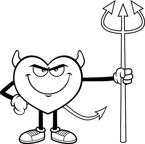 Outlined Devil Heart Cartoon Character Holding А Trident Illustrazione stock
