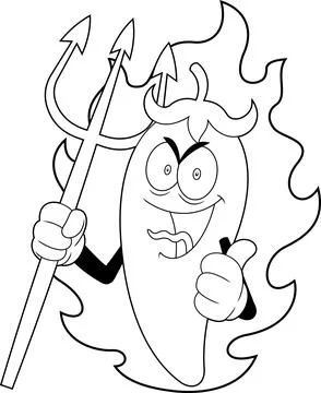 Outlined Devil Hot Chili Pepper Cartoon Character Stock Illustration
