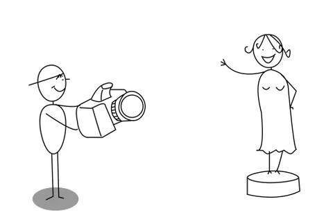 Outlined Doodle Cartoon vector happy Photographer Stock Illustration