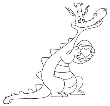 Outlined dragon with easter egg Stock Illustration