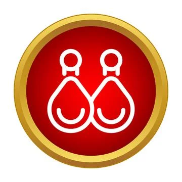 Outlined drop earrings icon in a red circle with gold border Stock Illustration