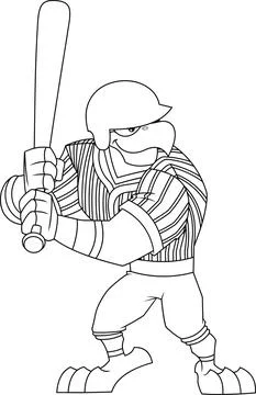 Outlined Eagle Baseball Player Cartoon Character Batting Side Stock Illustration