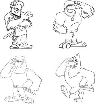 Outlined Eagle Cartoon Characters. Vector Hand Drawn Collection Set 스톡 일러스트