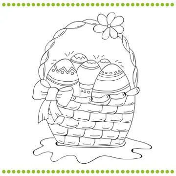 Outlined Easter basket of eggs Illustrazione stock