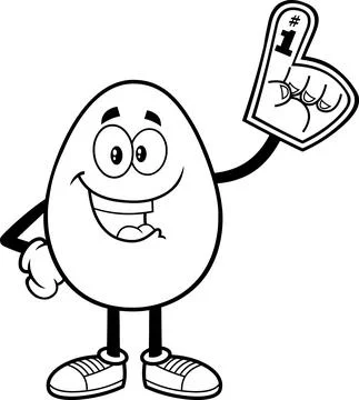 Outlined Easter Egg Cartoon Character Wearing A Foam Finger Stock Illustration