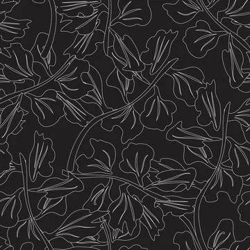 Outlined Floral Seamless Pattern Design Stock Illustration