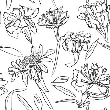 Outlined Floral Seamless Pattern Design Stock Illustration