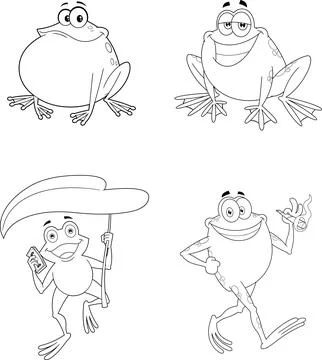 Outlined Frog Cartoon Characters. Vector Hand Drawn Collection Set Illustrazione stock