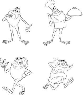 Outlined Frog Cartoon Characters. Vector Hand Drawn Collection Set Illustrazione stock