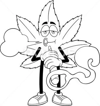 Outlined Funny Marijuana Leaf Cartoon Character Smoking A Big Joint ...