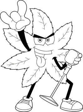 Outlined Funny Marijuana Leaf Rock Star Cartoon Character Stock-Illustration