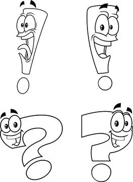 Outlined Funny Question Mark Cartoon Characters. Vector Collection Set Illustrazione stock