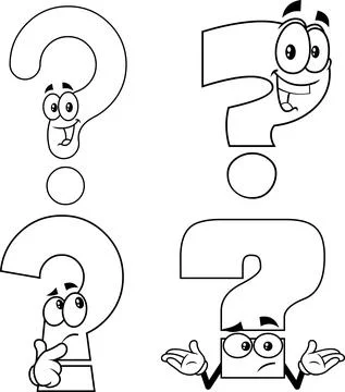Outlined Funny Question Mark Cartoon Characters. Vector Collection Set Illustrazione stock