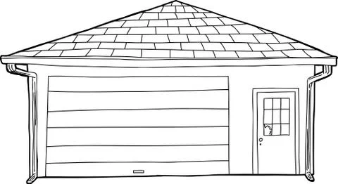 Outlined Garage with Broken Window Stock Illustration