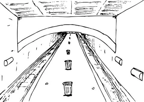 Outlined generic subway platform Stock Illustration