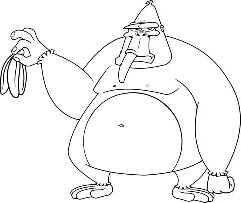 Outlined Grumpy Gorilla Cartoon Character Is Holding A Banana Stock Illustration