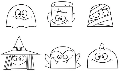 Outlined halloween faces Stock Illustration
