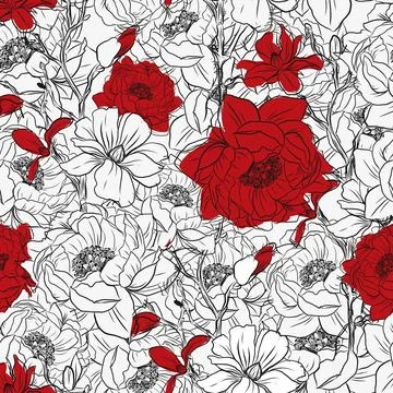 Outlined hand drawn flower pattern Stock Illustration