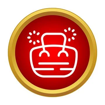 Outlined handbag icon on a red button with a gold rim Stock Illustration