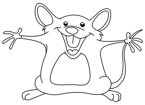 Outlined happy mouse Stock Illustration