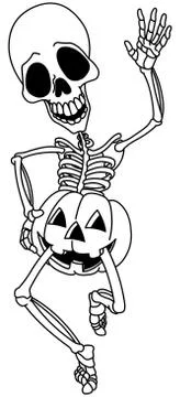 Outlined happy skeleton Stock Illustration