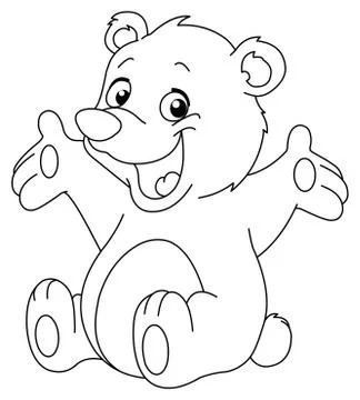 Outlined happy teddy bear Stock Illustration